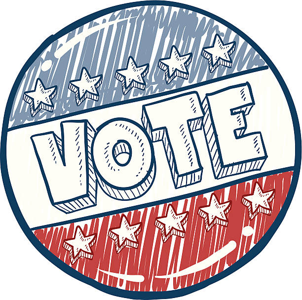 ilustraciones, imágenes clip art, dibujos animados e iconos de stock de votación botón de campaña boceto - voting usa button politics