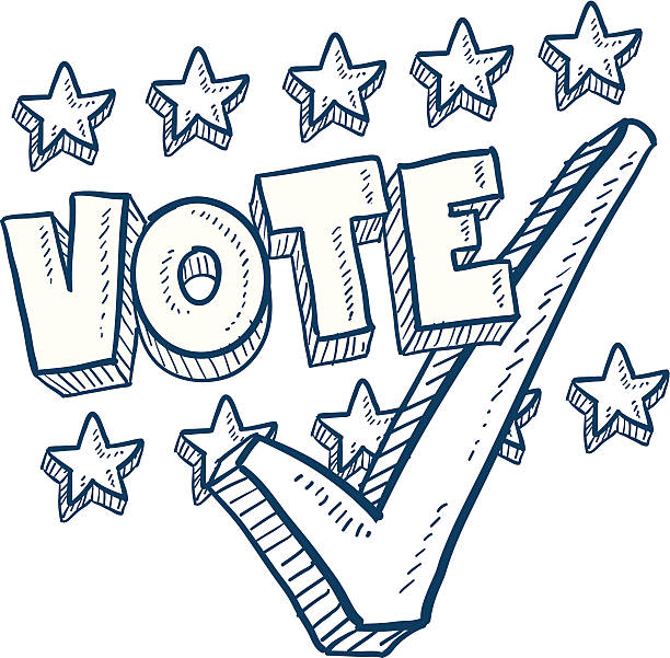 ilustrações de stock, clip art, desenhos animados e ícones de votação de eleição esboço com marca de verificação - voting doodle republican party democratic party
