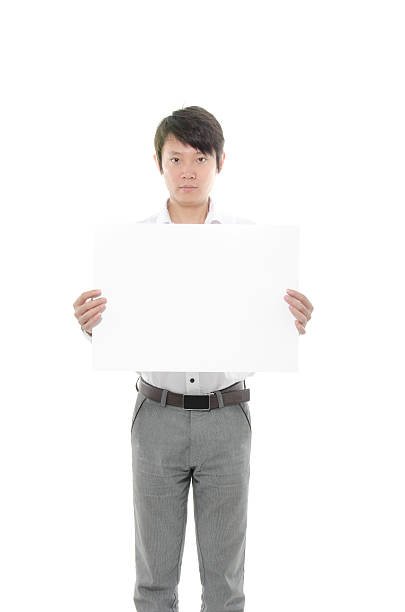 istock Businessman Holding Blank Sign on White 155291733
