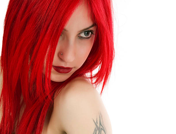 bonito cabelo ruivo - women tattoo naked sadness imagens e fotografias de stock