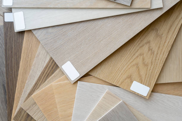 istock Wooden flooring samples. Interior designer composition, choosing wood floor. 1552950311