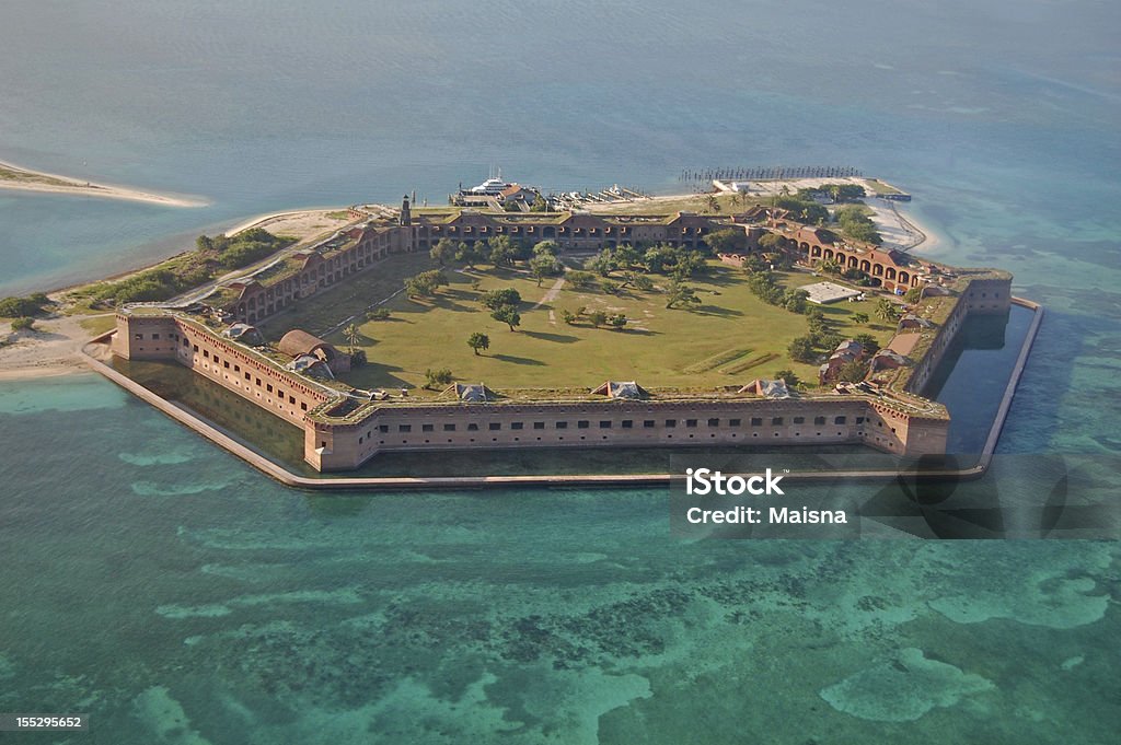 Fort Jefferson, Dry Tortugas National Park aerial view of Fort Jefferson in the Dry Tortugas National Park, Florida Dry Stock Photo