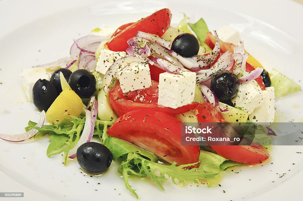 Greek salad Classic greek salad on a dish in restaurant Appetizer Stock Photo