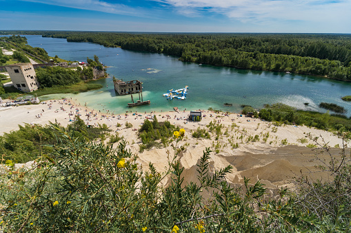 Estonia, Rummu July 16, 2023. A beautiful and popular place to stay in Estonia is an underwater prison quarry. Place for snorkeling and swimming. High quality photo