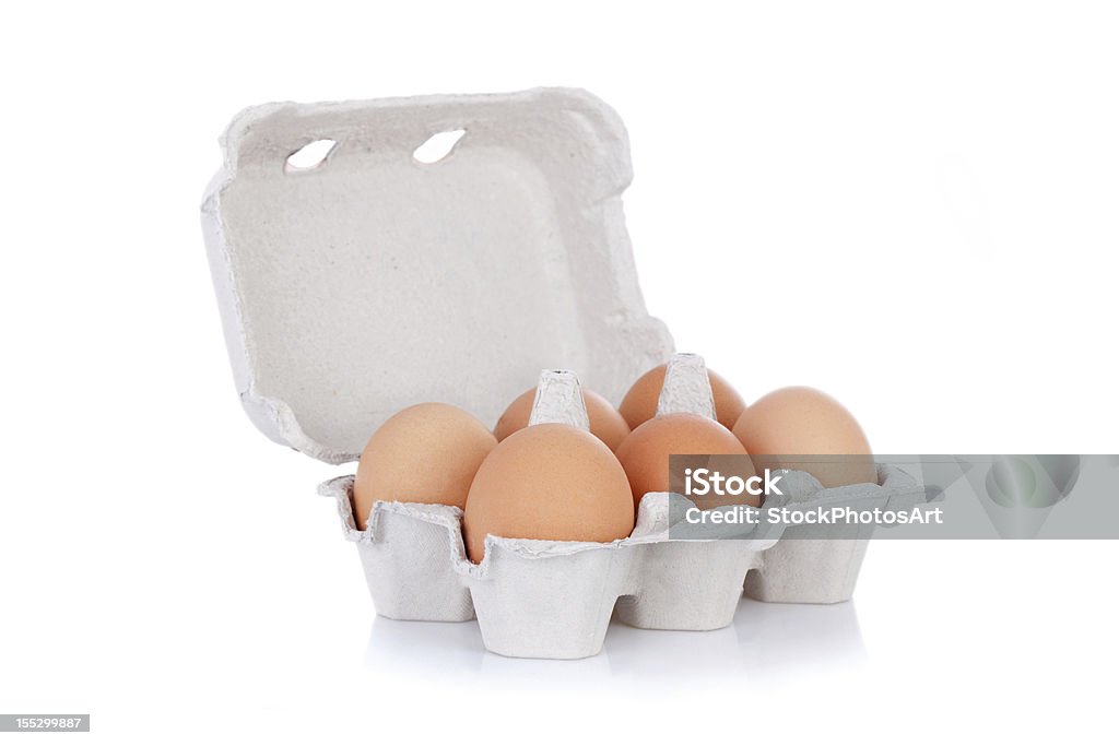 Half dozen brown chicken eggs in box Half dozen brown chicken eggs in box isolated on white background Egg Carton Stock Photo