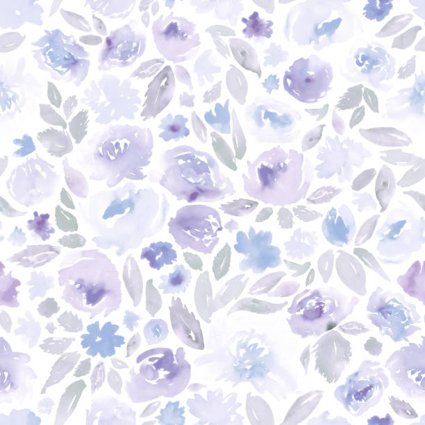 istock Watercolor floral in pale purple, blue and gray. Seamless pattern. 1553026084