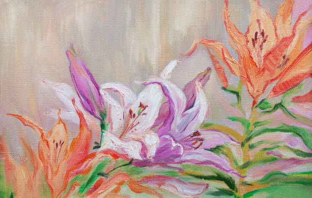 istock illustration art oil painting landscape blooming orange lilies 1553047802