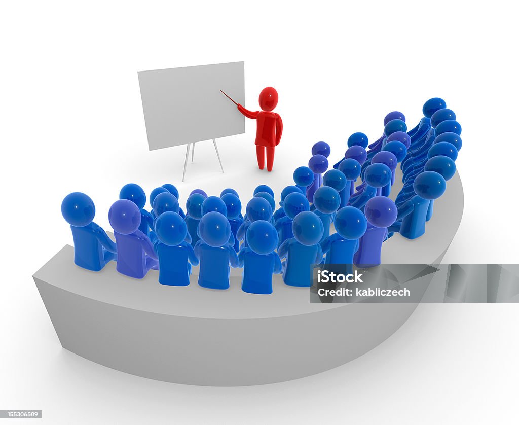 Education Teacher standing with pointer in hand close to board in front of auditorium. Board is empty - ready for montage of desired content. Adult Stock Photo