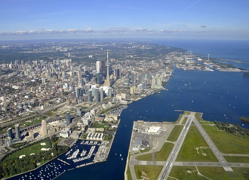 aerial view of Toronto Ontario, downtown and city Centre Airport area  