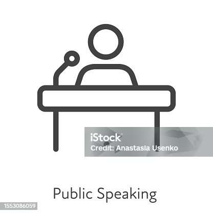 istock Outline style ui icons hard skill collection. Management and business. Vector black linear icon illustration. Man behind pulpit public speaking symbol isolated on white background. Design element 1553086059