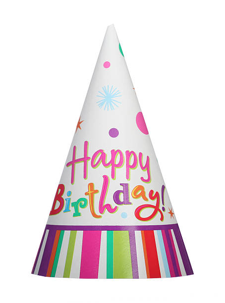 Happy birthday isolated party hat Happy birthday party hat isolated on white background party hat stock pictures, royalty-free photos & images