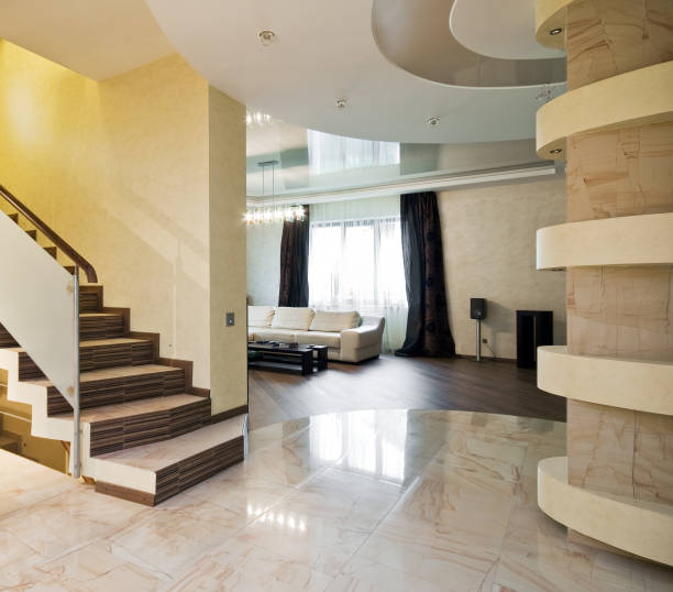 istock Luxury hall with staircase in a new house 155310299