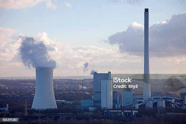 Industrial Plant With Smoking Cooling Tower Stock Photo - Download Image Now - Recklinghausen, Ruhr, Winter