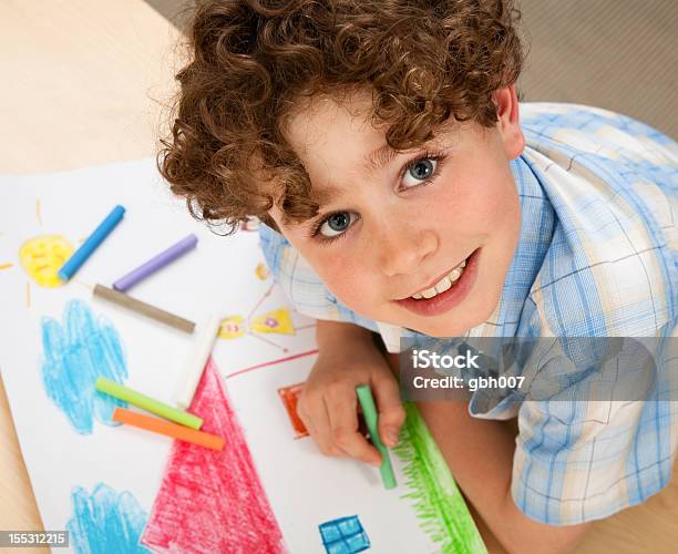 Childs Drawing Stock Photo - Download Image Now - 10-11 Years, Boys, Cheerful