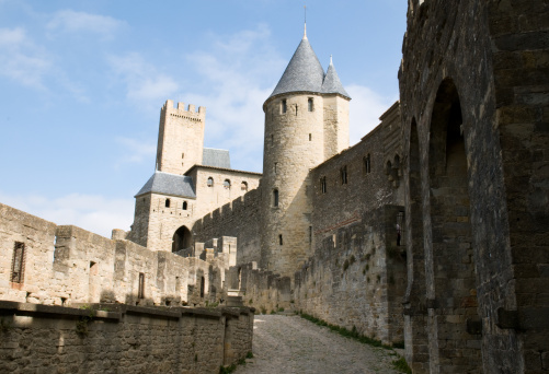 The chateau comtal in the medieval city of Carcassonne in southern france.