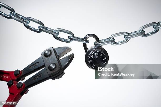 Opening Combination Lock With Security Chain On Isolated Background Stock Photo - Download Image Now