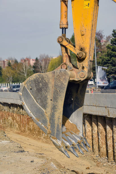 Bucket of excavator doing roadworks