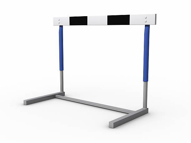 Close-up of standard hurdle with black, white and blue frame stock photo