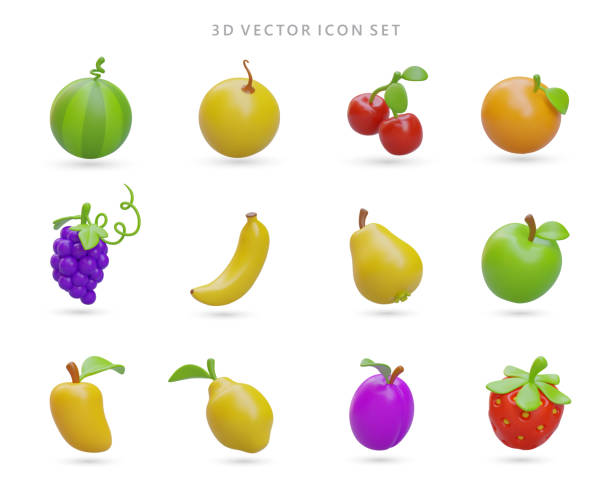 istock Large set of 3D icons fruits and berries. Isolated vector image on white background 1553159960