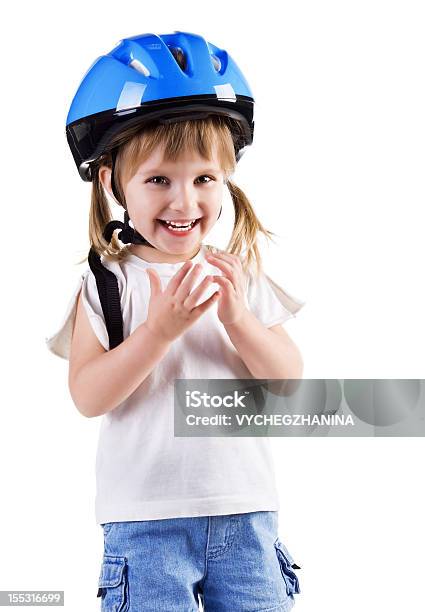 Симпатичная Девушка В Защитный Шлем — стоковые фотографии и другие картинки Белый фон - Белый фон, Вертикальный, Веселье