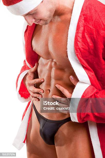 Muscular Santa Claus Stock Photo - Download Image Now - 20-24 Years, Abdominal Muscle, Adult