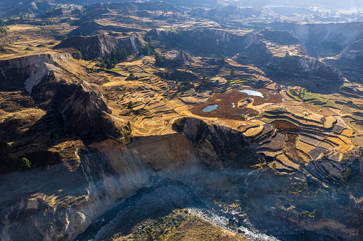 Aerial view of the Colca canyon in Arequipa. Peru