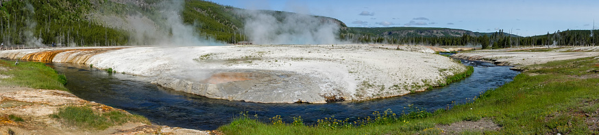 Cliff Geyser on Iron Spring Creek at Black Sand Basin on Upper Geyser Basin in Yellowstone National Park, Wyoming