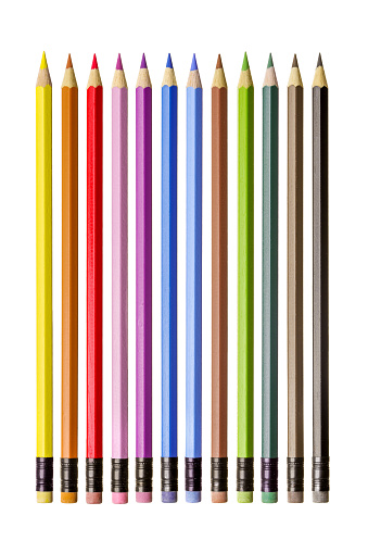 Set of Isolated coloured pencils on white background