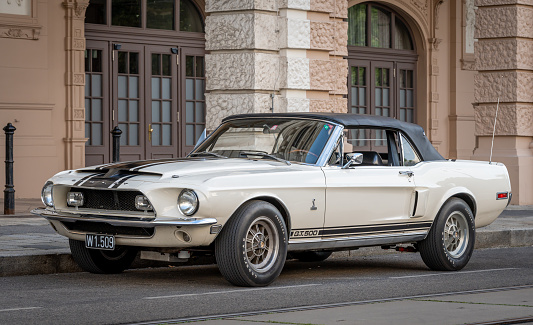 Vienna, Austria, 08.07.2023, Vintage american muscle car Ford Mustang Shelby GT 500 convertible