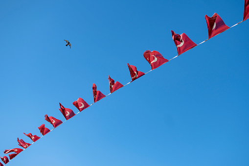 Turkish national flag hang on a rope