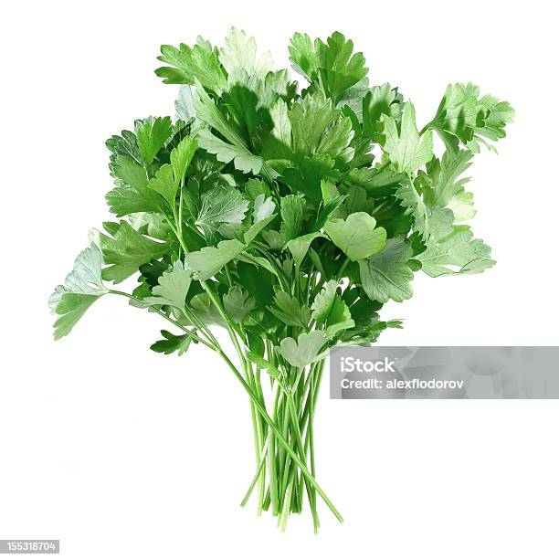 Multiple Stems Of Fresh Picked Parsley On White Stock Photo - Download Image Now - Bunch, Bundle, Close-up