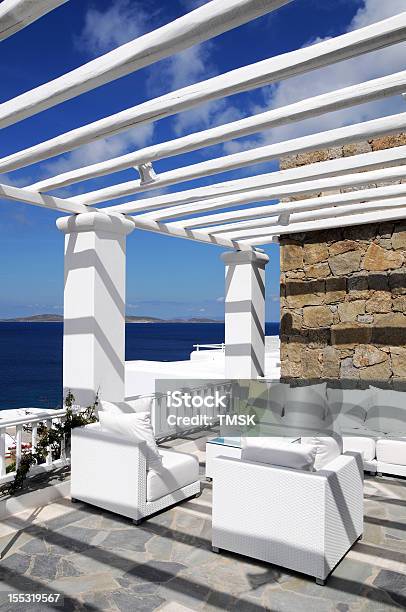 White House And Beautiful Seascape Stock Photo - Download Image Now - Greece, Hotel Room, Beach