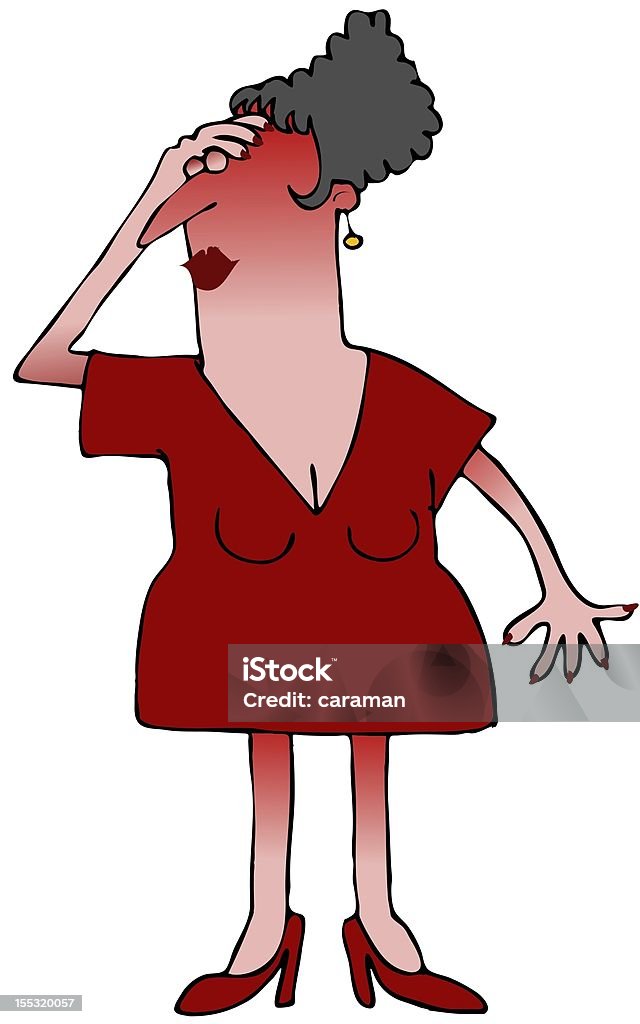 Hot Flash This illustration depicts a woman dressed in red and having a hot flash. Cartoon stock illustration