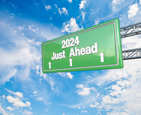 New year 2024 highway sign