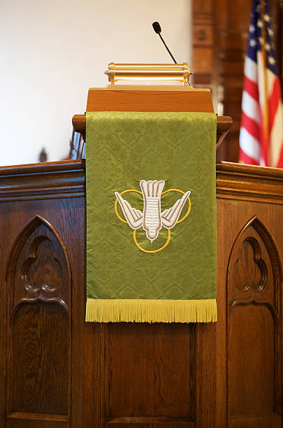istock Church lectern with American flag in background 155320432