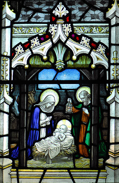 istock Nativity scene on stained glass window 155320601