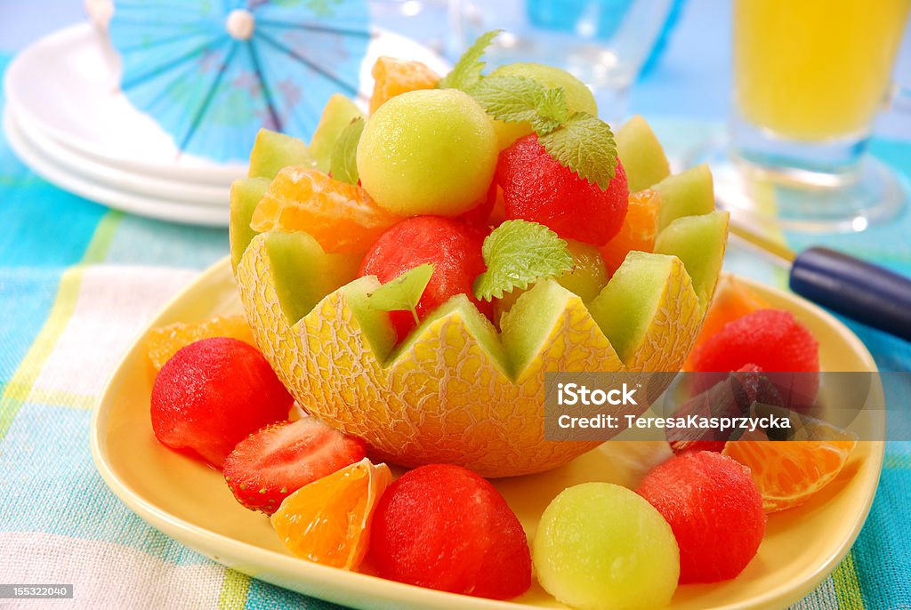 Bol de salade de fruits au melon - Photo de Aliment libre de droits