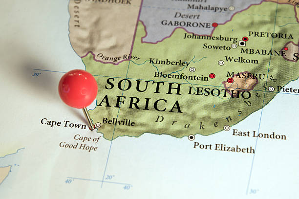 South Africa's map with pin stock photo