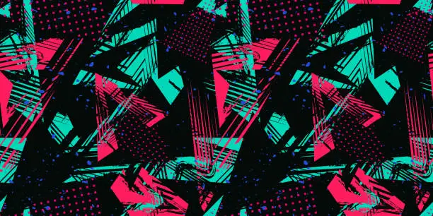 Vector illustration of Abstract neon sporty seamless pattern. Urban street art. Grunge vector texture
