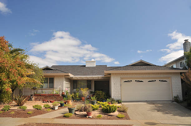 istock Brown house with many potted plants in front yard 155322619