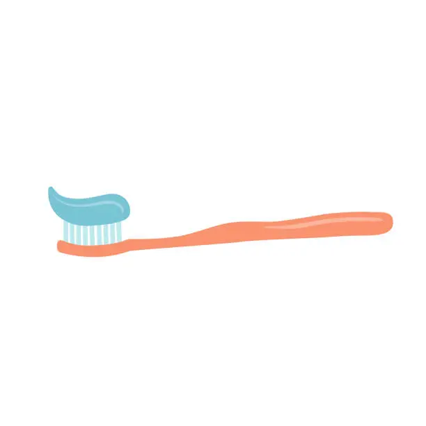 Vector illustration of Toothbrush with toothpaste. Tooth Care Equipment clipart.