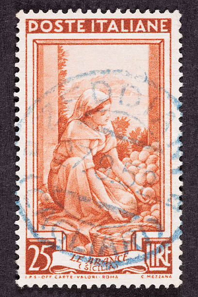 istock Drawing Woman Sorting Fruit, Used Italian Stamp, Cancelled Cancellation 155323068