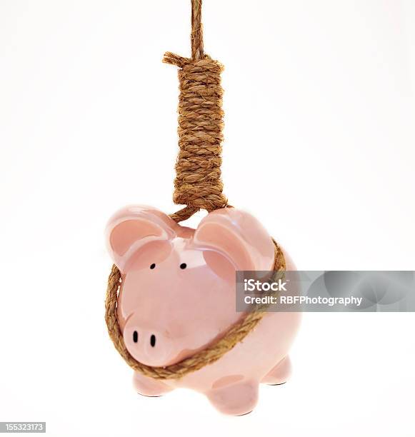 Piggy Bank In Hangmans Noose Stock Photo - Download Image Now - Black Market, Buying, Coin Bank