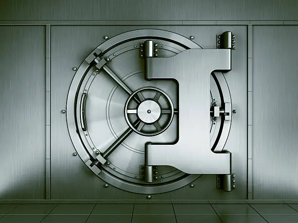 3d renderng of a bank vault seen straight on