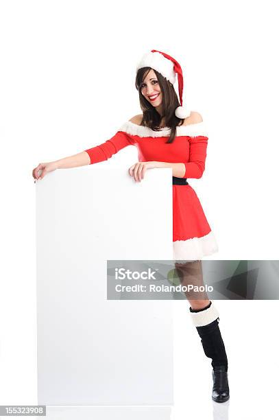 Junge Santa Claus Mädchen Mit Großen Banner Stockfoto und mehr Bilder von Bühnenkostüm - Bühnenkostüm, Eine Frau allein, Eine Person