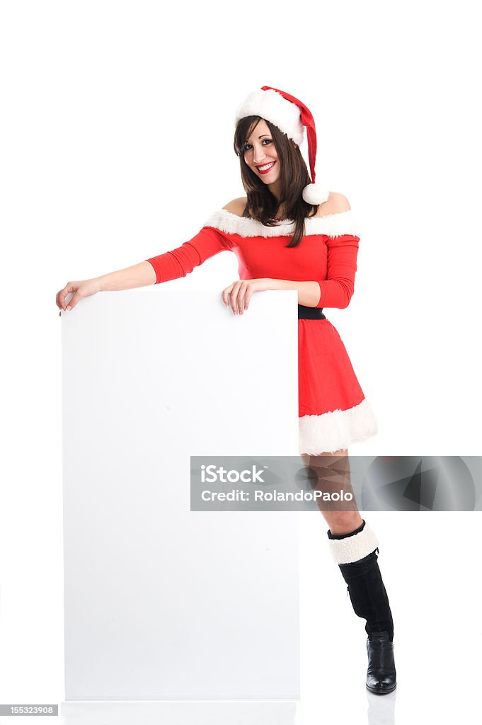 Jovem Garota de Papai Noel com grande banner - Foto de stock de Adulto royalty-free