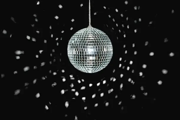 Photo of Spinning discoball on black background