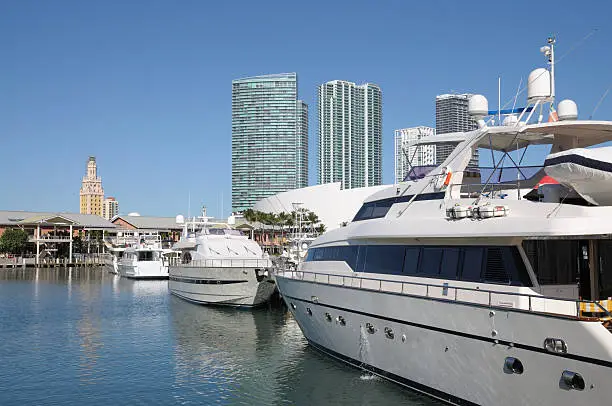 Motor Yachts at Miami Bayside Marina, Florida USA