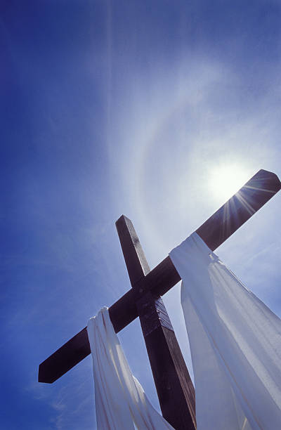 istock Christian cross with halo 155327615