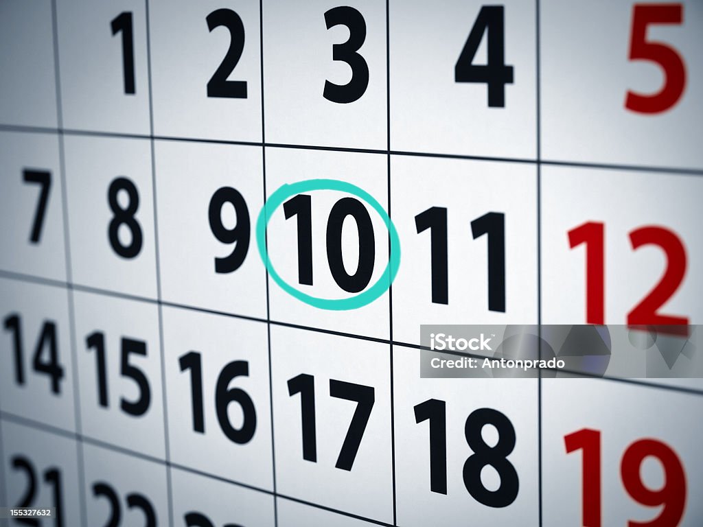 Date on the 10th A date circled on a calendar with cyan(blue) ink. Calendar Stock Photo